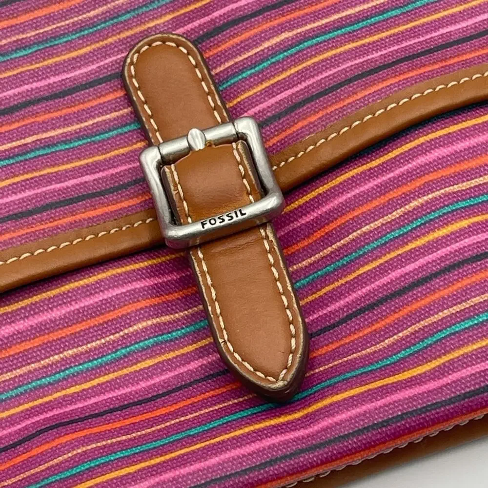 FOSSIL pink crossbody bag coated fabric waterproof stripped magnetic closure
